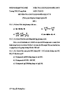 Đề kiểm tra chất lượng giữa học kỳ II môn Toán 8 - Trường THCS Trung Bình